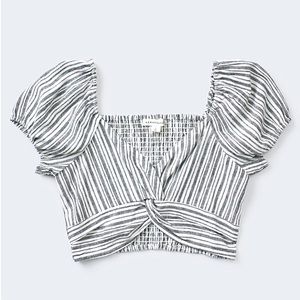 AEROPOSTALE Striped Smocked Back Twist Front Linen Crop Top Size M
